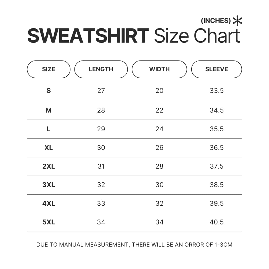 Sweatshirt Size Chart - Hellsing Merch