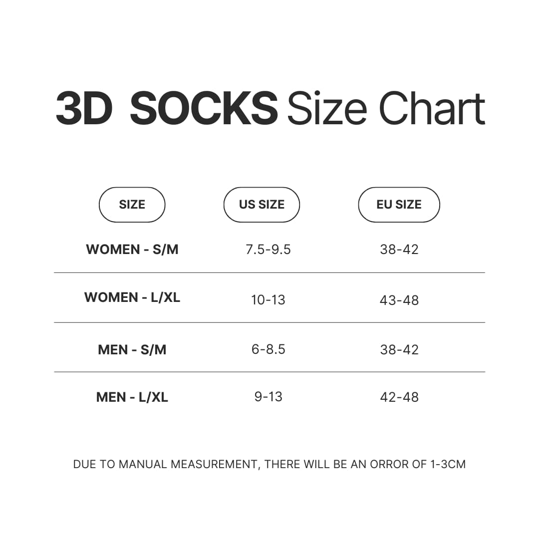 3D Socks Size Chart - Hellsing Merch